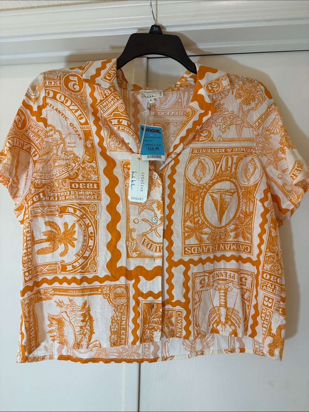 Women’s Orange Print Button-Down Shirt